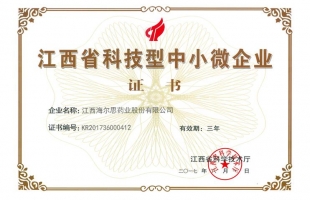 【喜訊】海爾思藥業(yè)榮獲首批江西省科技型中小微企業(yè)稱號(hào)
